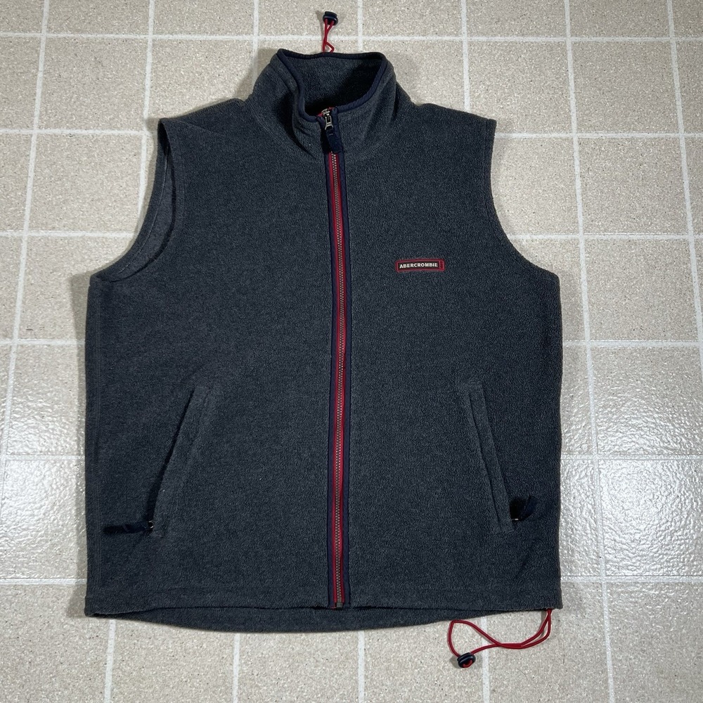Vintage Abercrombie & Fitch Fleece Vest Jacket Grey Sherpa Outdoor Tactical Y2K - Picture 1 of 6